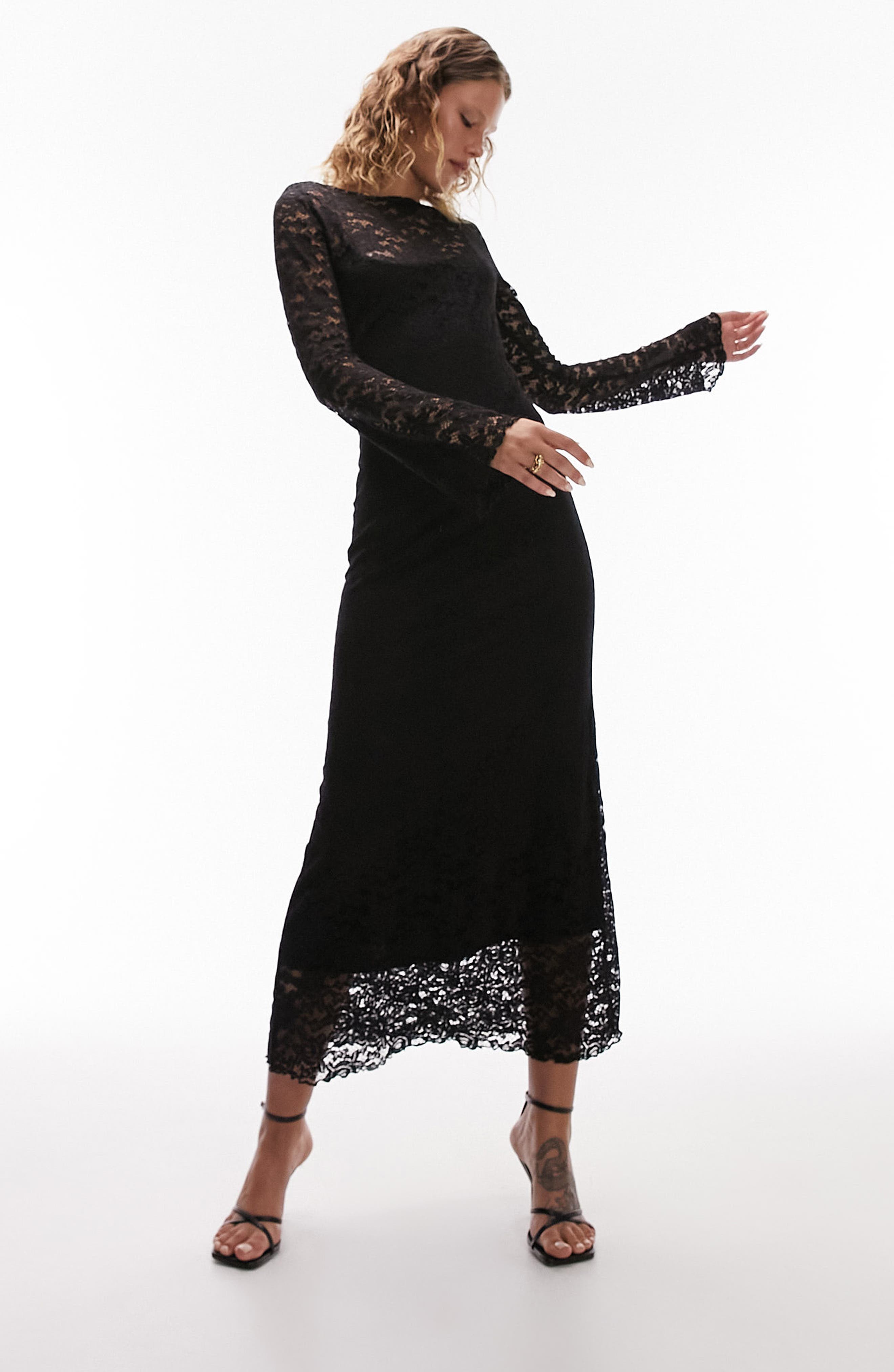 black lace dress with sleeves
